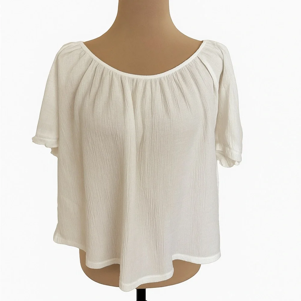 Madewell‎ White Blouse with Gathered Neckline